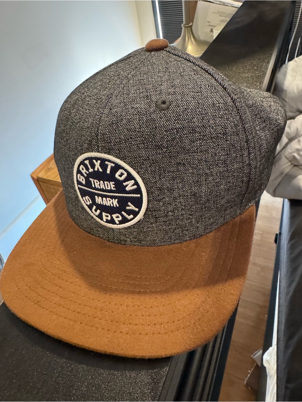 Brixton Gray Crown with Brown Visor Snapback Hat